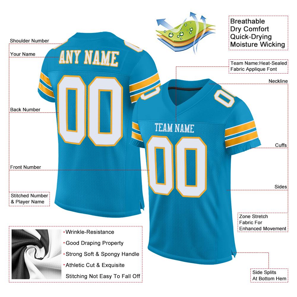Custom Panther Blue White-Gold Classic Style Mesh Authentic Football Jersey Custom Panther Blue White-Gold Classic Style Mesh Authentic Football Jersey