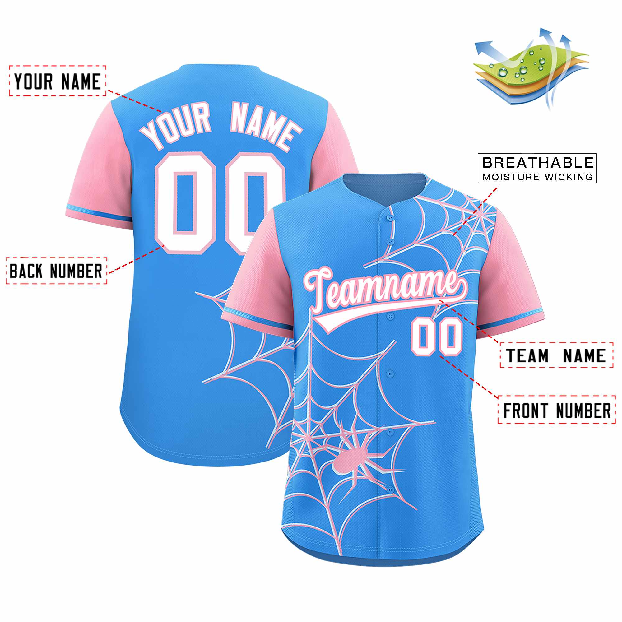 Benutzerdefiniertes Spinnennetz-Muster, Raglanärmel, authentisches Baseball-Trikot