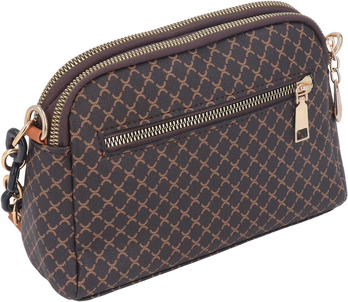 Women's Vintage Diamond Print Chain Shoulder Satchel Brown Women's Vintage Diamond Print Chain Shoulder Satchel Brown
