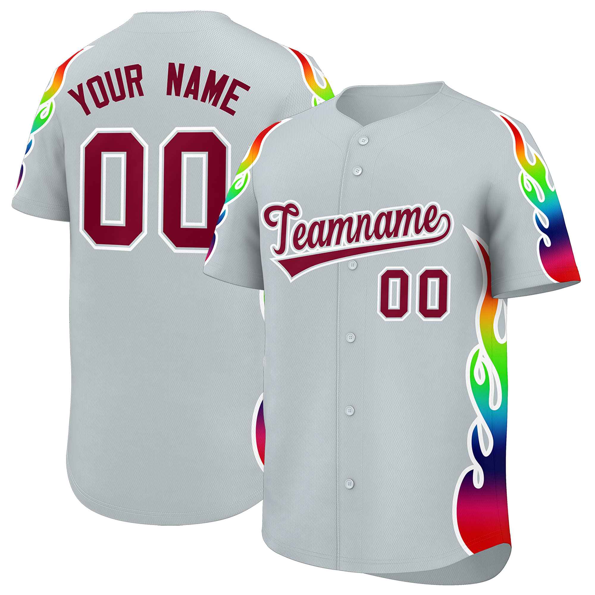 Benutzerdefiniertes Graffiti-Muster, personalisierter mehrfarbiger Flammendruck, authentisches Baseball-Trikot