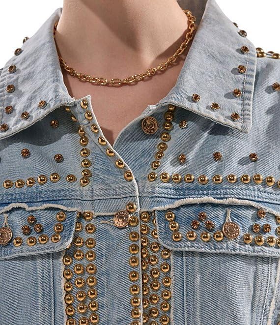 Women's Gold Studded Oversized Denim Jacket Light Wash Women's Gold Studded Oversized Denim Jacket Light Wash
