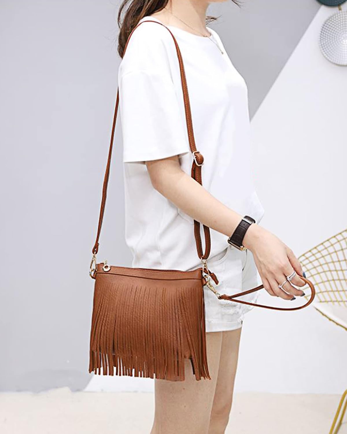 Women Small Fringe Tassel PU Leather Hobo Cross-body Shoulder Bag Wrist Bag Handbag Women Small Fringe Tassel PU Leather Hobo Cross-body Shoulder Bag Wrist Bag Handbag
