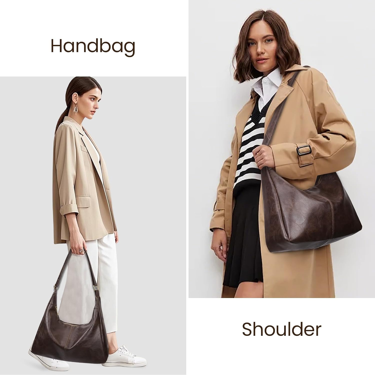 Women's PU Leather Slouchy Hobo Shoulder Bag Brown