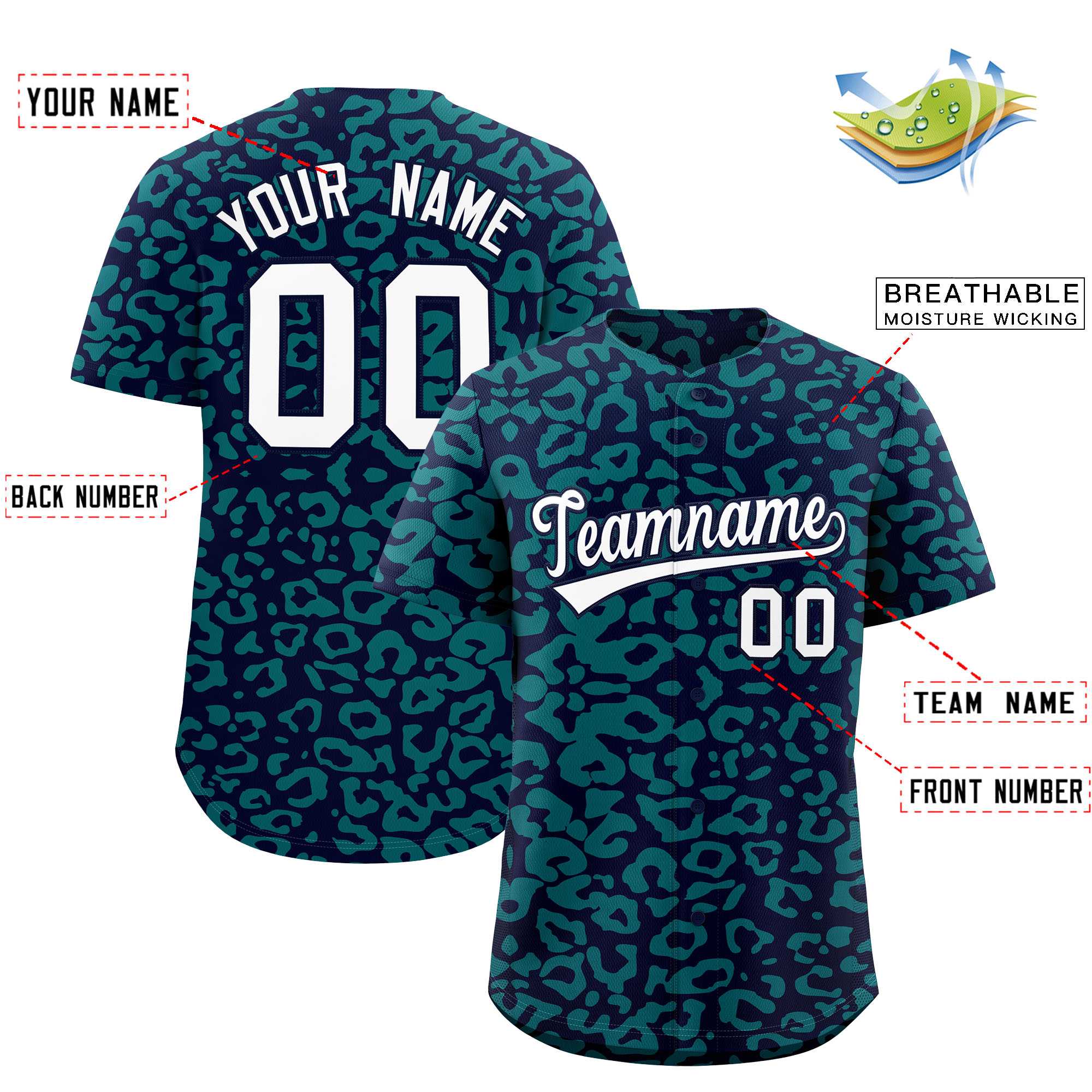 Authentisches Baseball-Trikot mit individuell gestaltetem Leopardenmuster