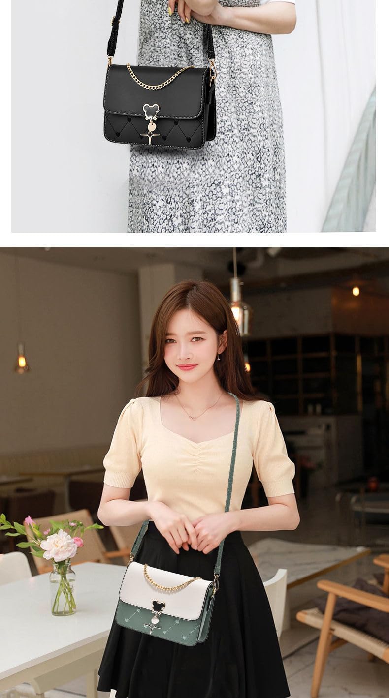 Women's Colorblock Flap Crossbody Bag with Chain Strap Women's Colorblock Flap Crossbody Bag with Chain Strap