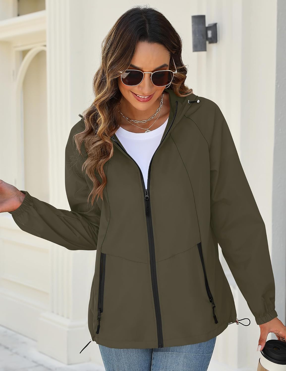 Women's Waterproof Softshell Rain Jacket Hooded Army Green