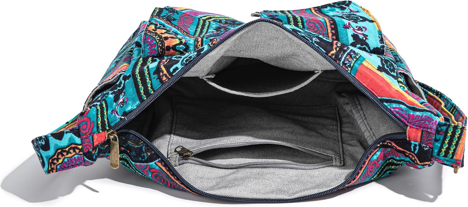 Women's Boho Canvas Hobo Bag Multicolor Crossbody Purse