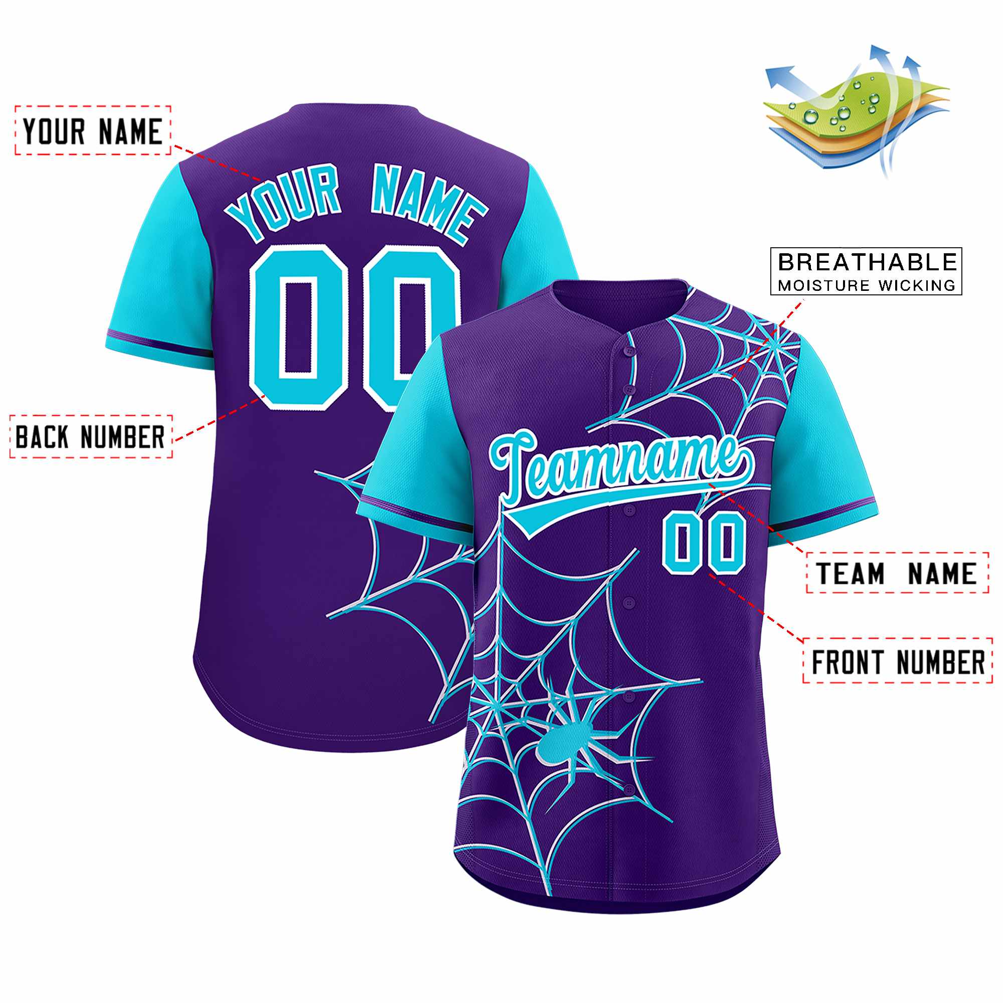 Benutzerdefiniertes Spinnennetz-Muster, Raglanärmel, authentisches Baseball-Trikot