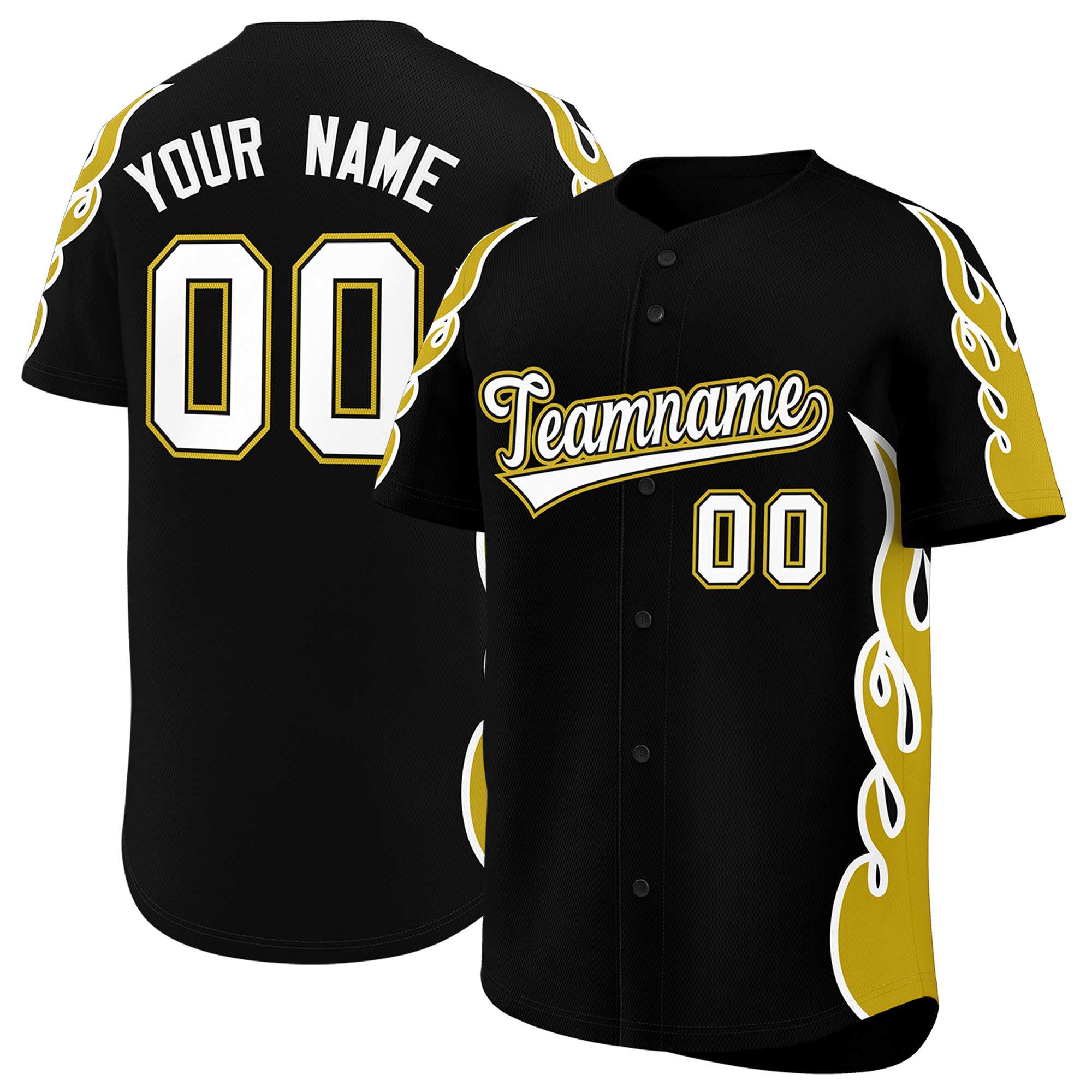Benutzerdefiniertes Baseball-Trikot mit Seitenflammen-Umrissmuster für Sportuniformen