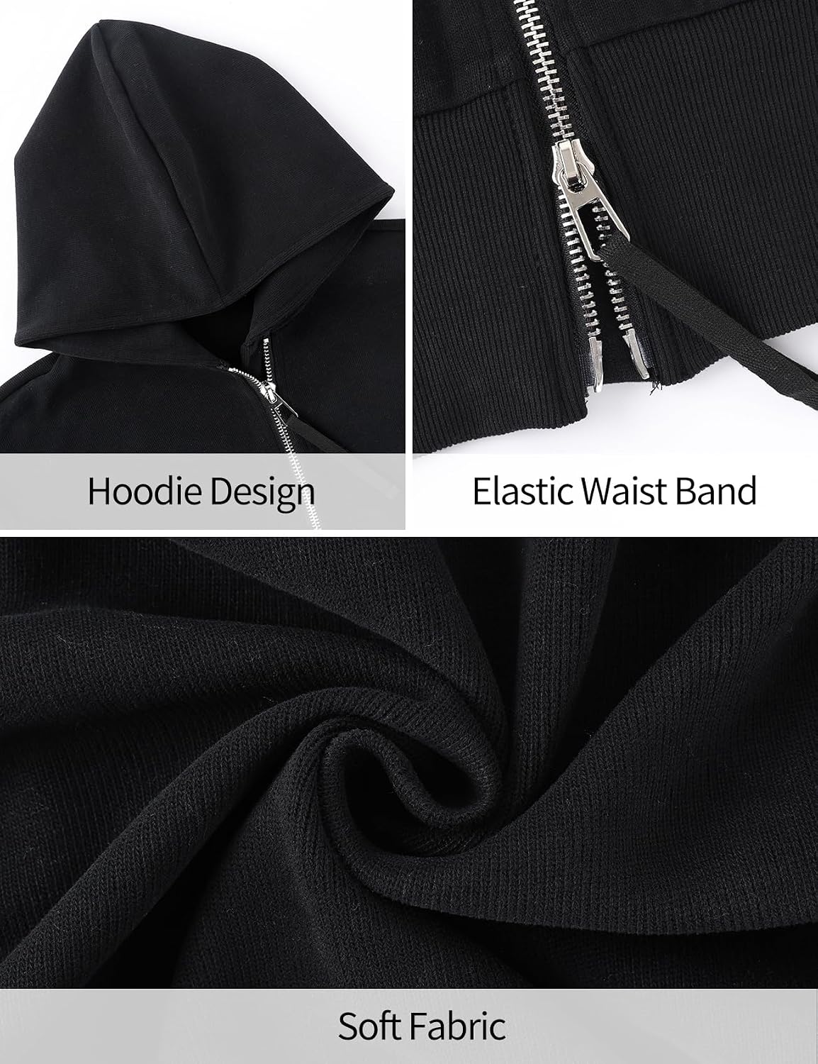 Cropped Hoodie Women Zip Up Long Sleeve Sweatshirts Casual Hooded Workout Jacket Crop