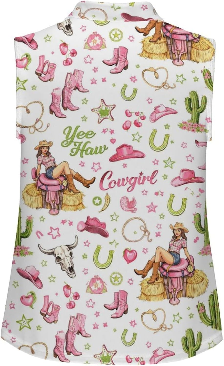 Women's Sleeveless Golf Polo Tank Cowgirl Print UPF 50