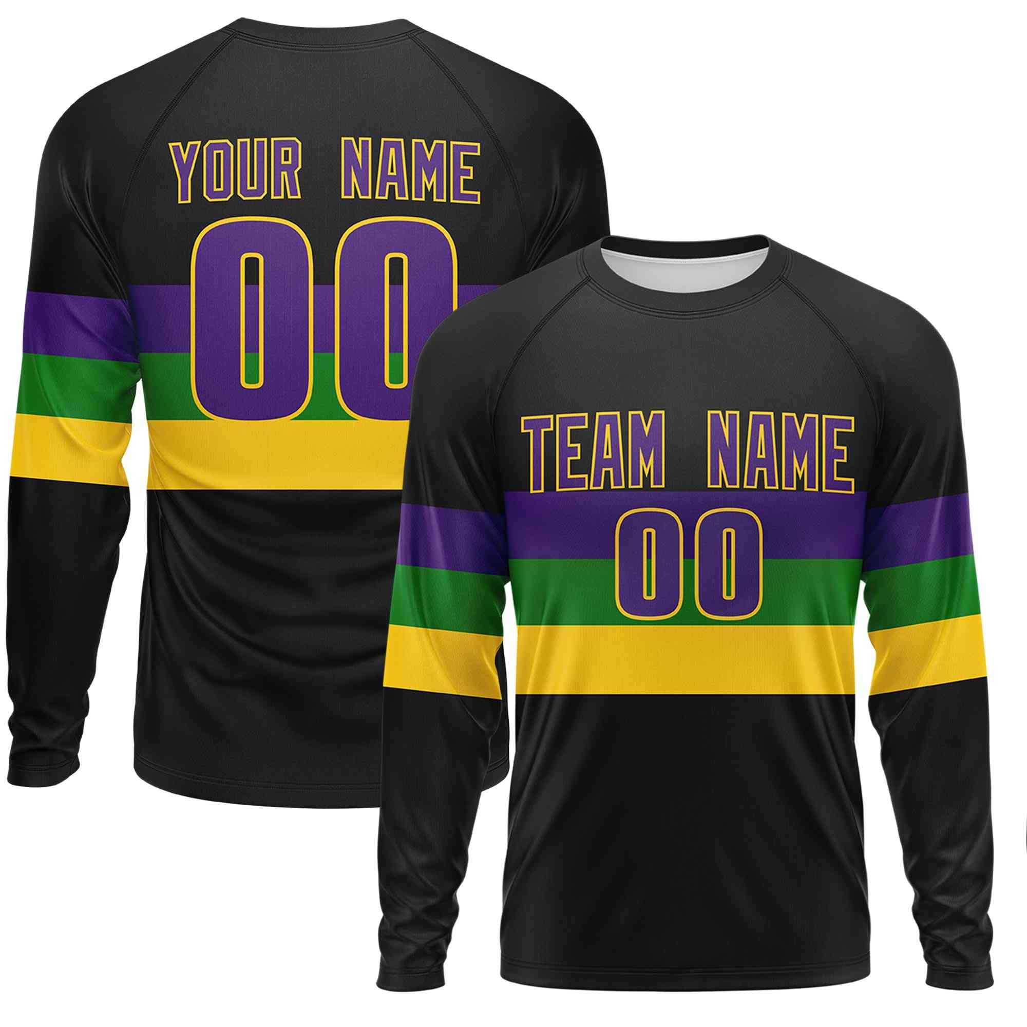 Benutzerdefiniertes, personalisiertes Mardi Gras Langarm-Performance-T-Shirt mit Rundhalsausschnitt