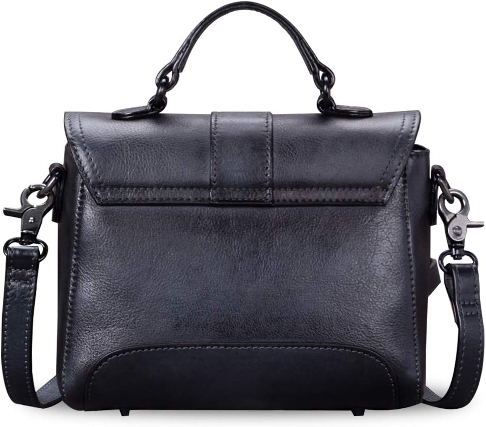 Women's Studded Genuine Leather Flap Satchel Bag Black Women's Studded Genuine Leather Flap Satchel Bag Black