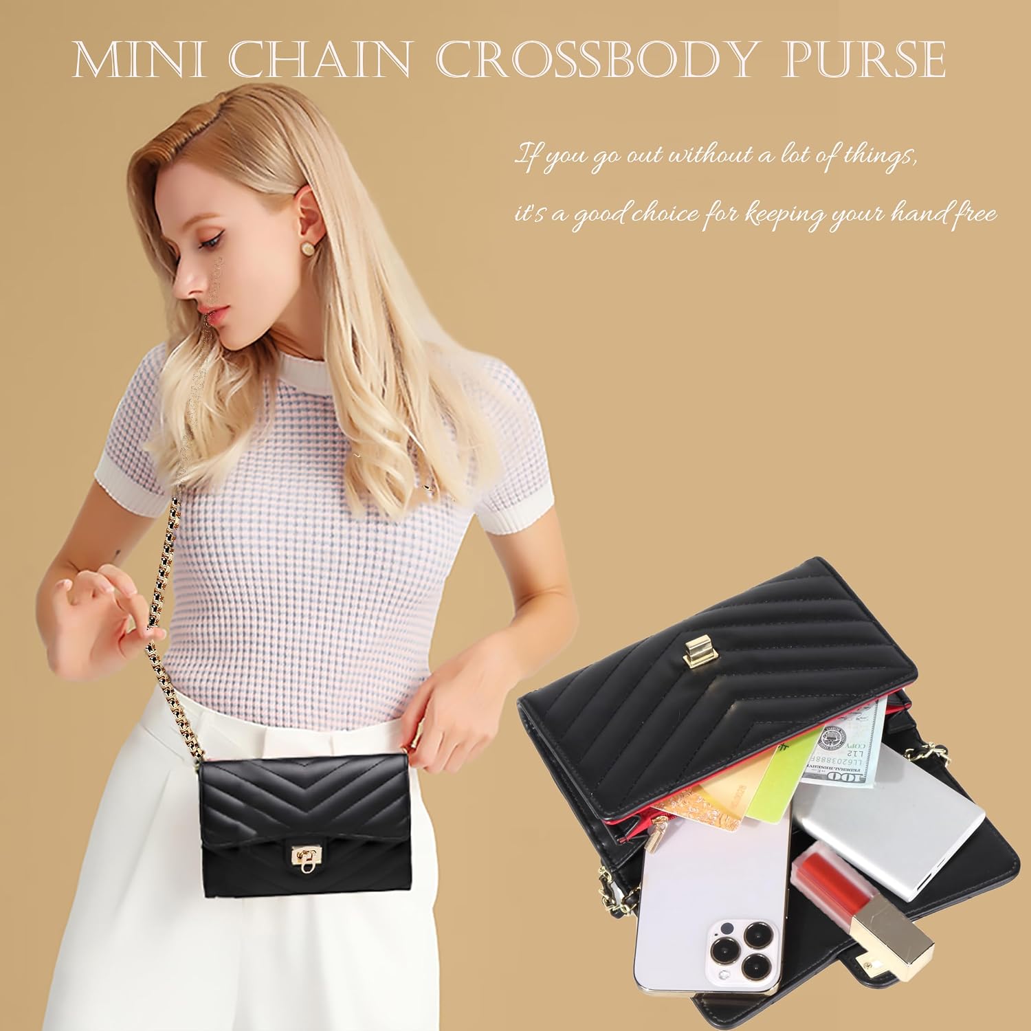 Women's Quilted PU Leather Mini Chain Crossbody Bag Women's Quilted PU Leather Mini Chain Crossbody Bag