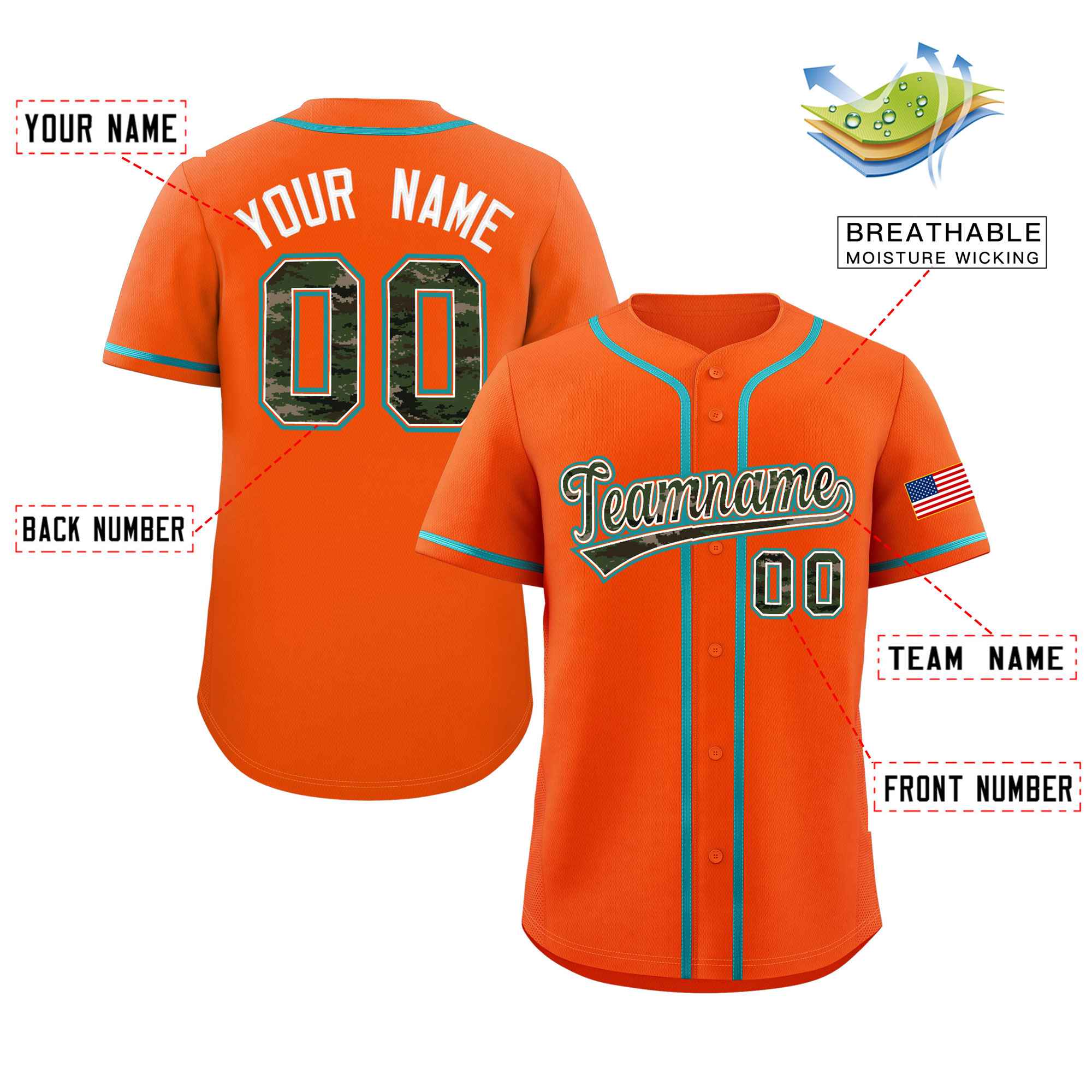 Benutzerdefinierte personalisierte Camo-Schriftart authentisches Baseball-Trikot