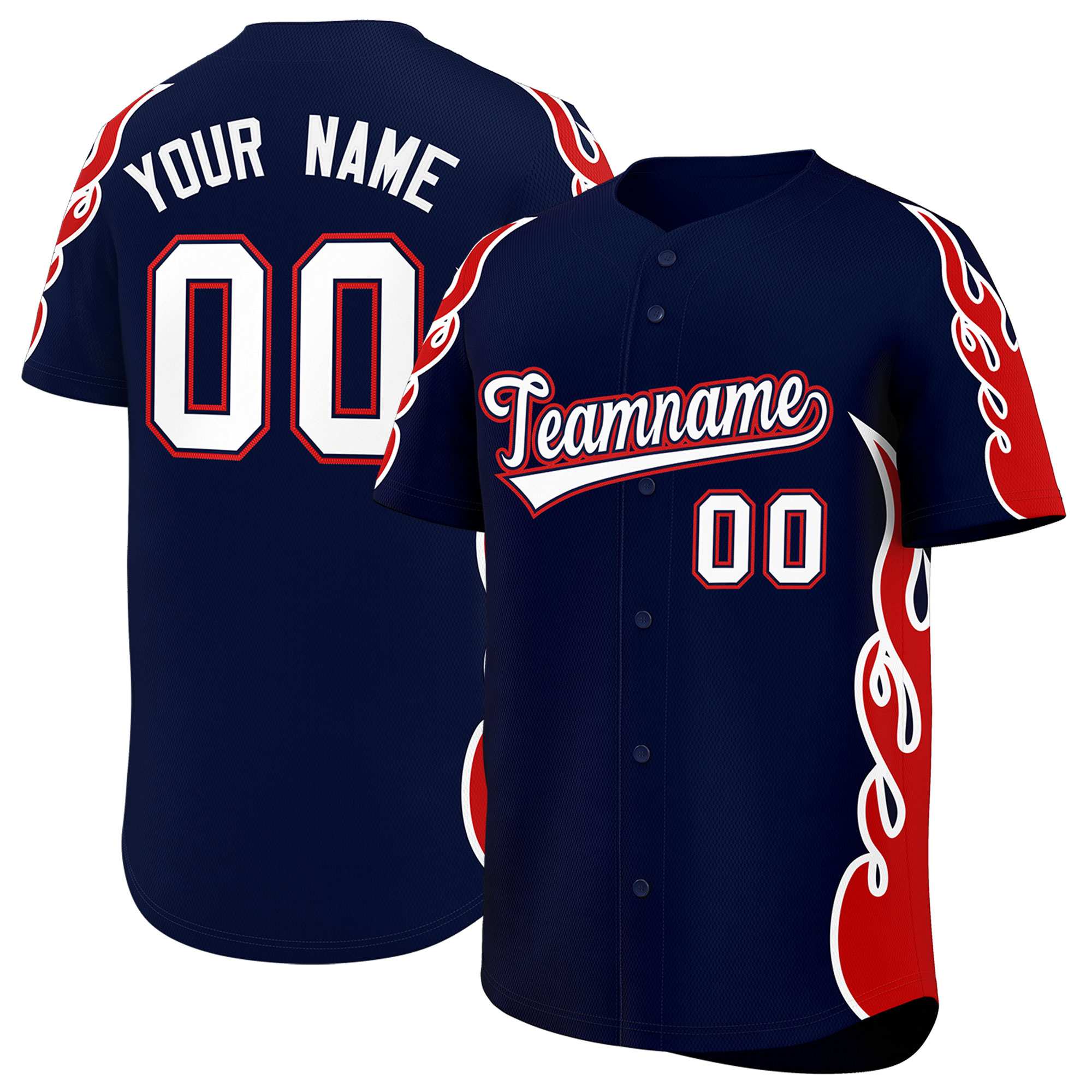 Benutzerdefiniertes Baseball-Trikot mit Seitenflammen-Umrissmuster für Sportuniformen