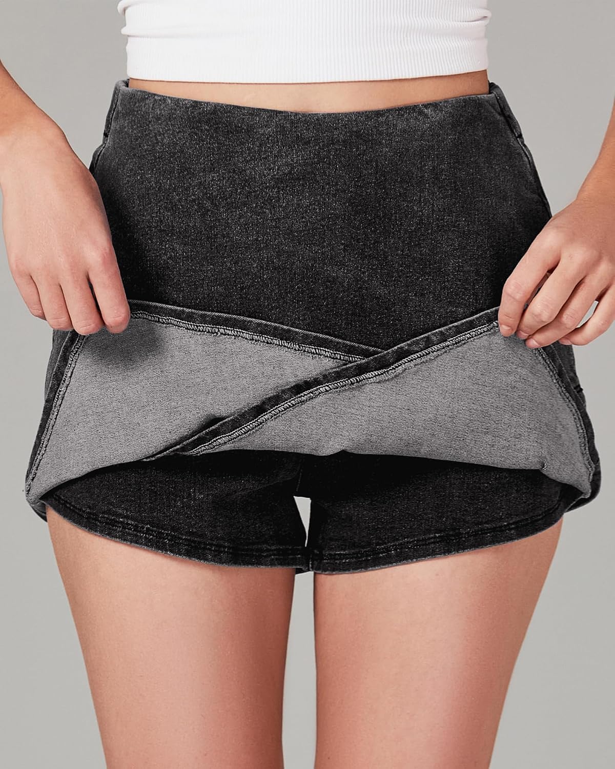Jean Skorts for Woman High Waisted Pull On Stretchy Denim Wrap Skirt with Shorts Asymmetrical Skort