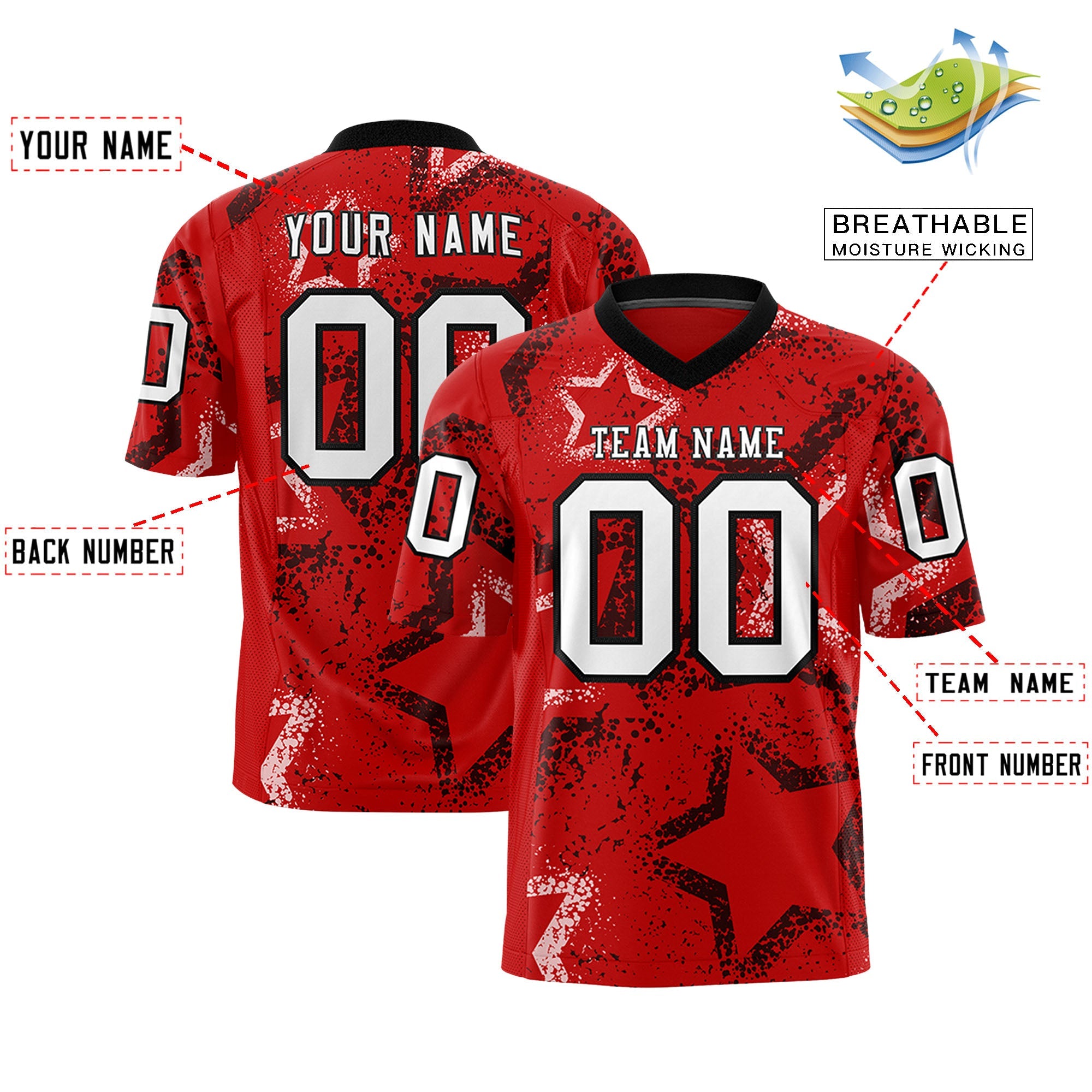 Individuell personalisiertes, authentisches Fußballtrikot mit Stern-Graffiti-Muster