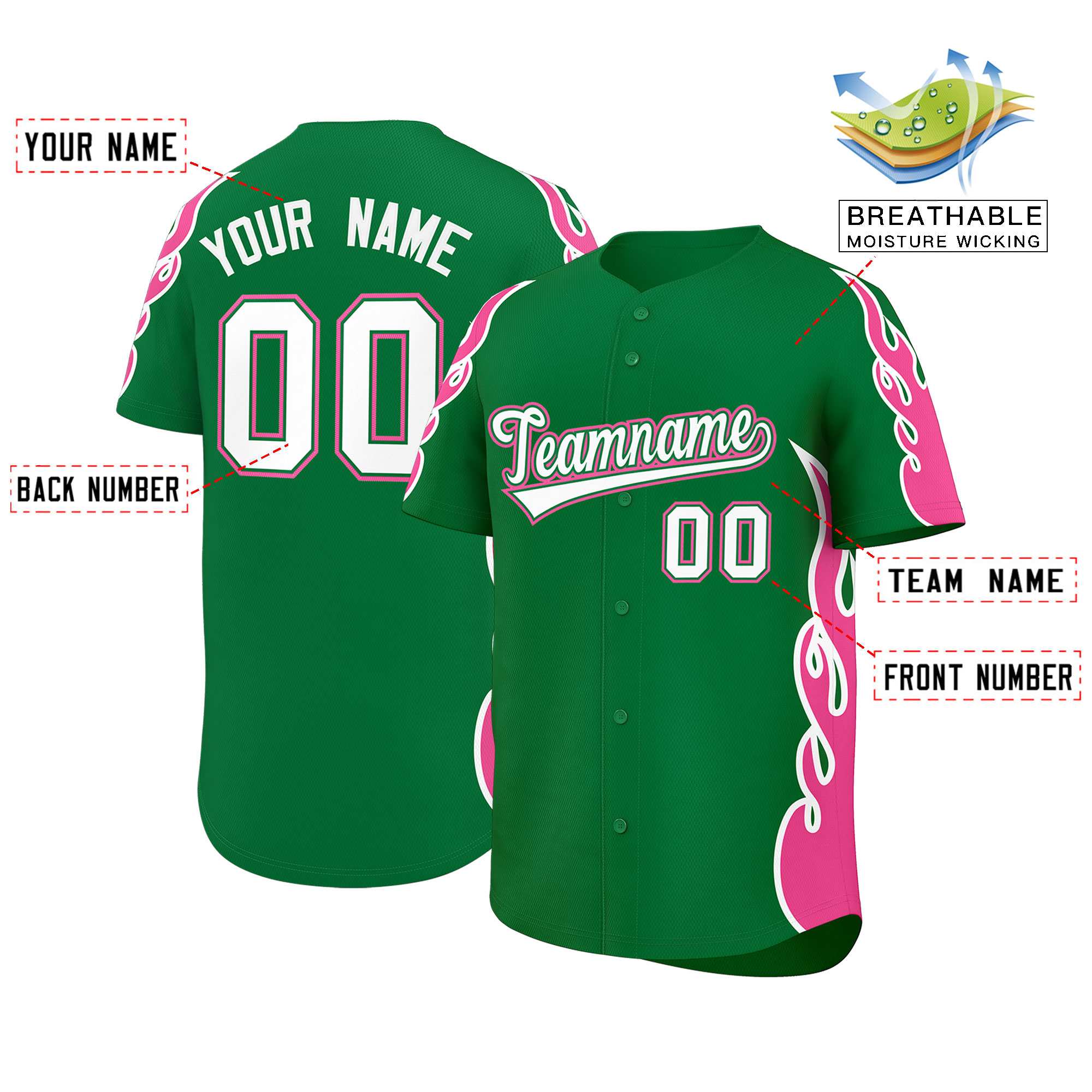 Benutzerdefiniertes Baseball-Trikot mit Seitenflammen-Umrissmuster für Sportuniformen