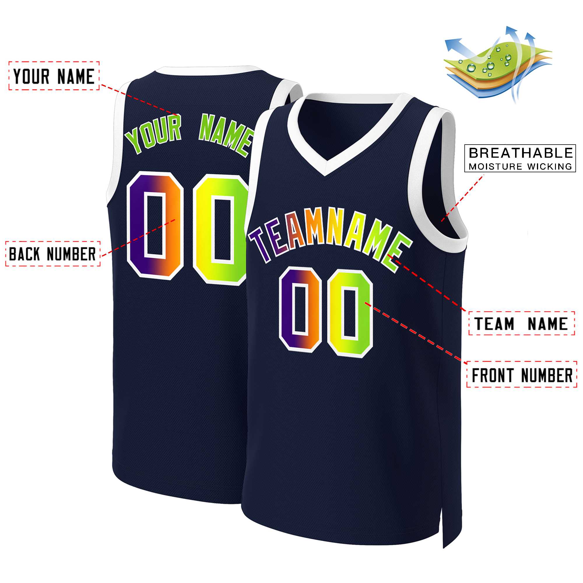 Benutzerdefiniertes Basketballtrikot mit klassischem Farbverlauf und modischen Oberteilen
