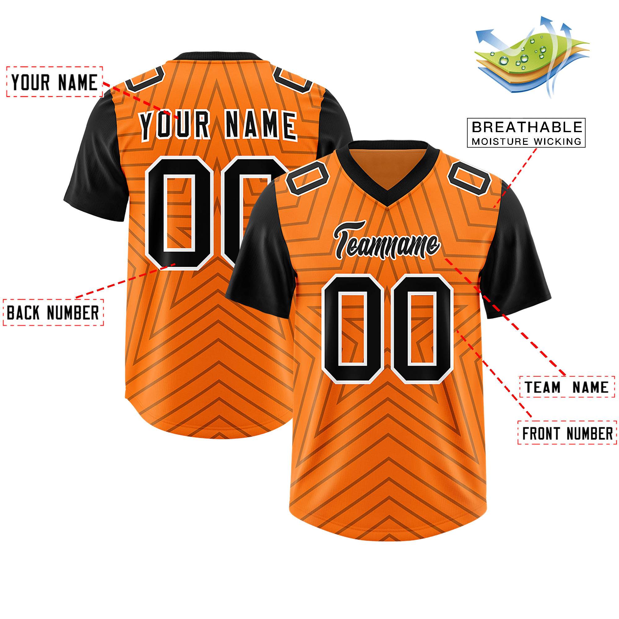 Individuell personalisiertes, authentisches Fußballtrikot mit Raglanärmeln und Sternenmuster