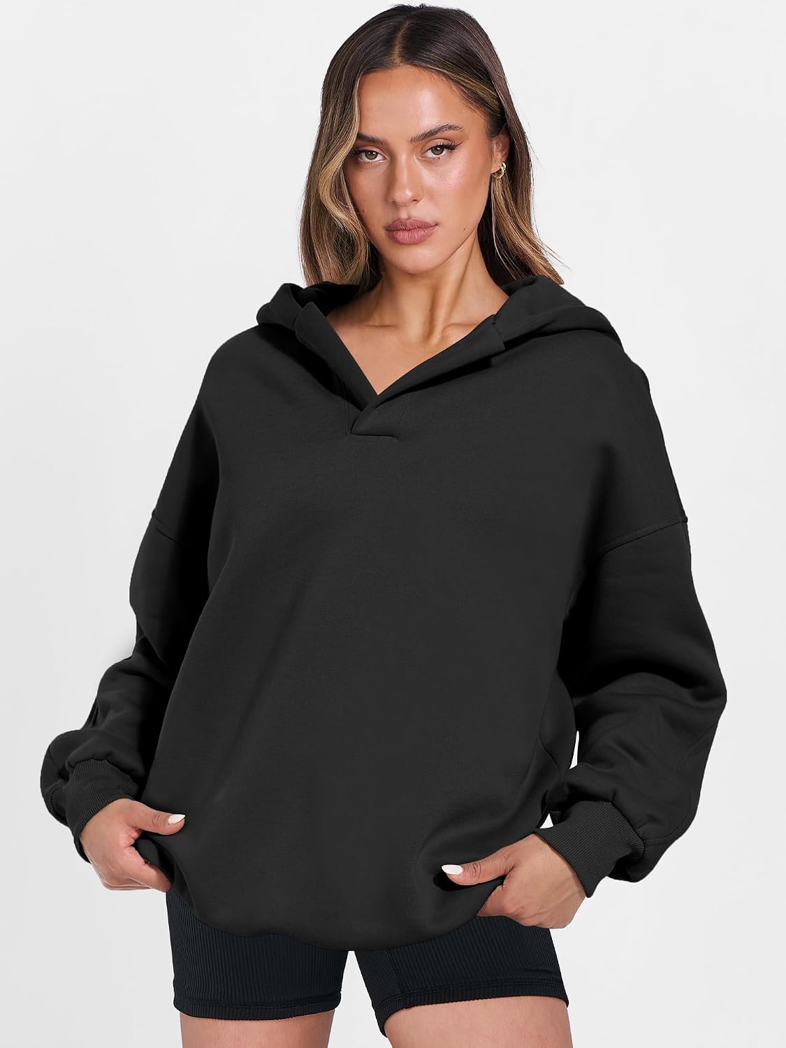 Womens Oversized Hoodies V Neck Sweatshirts Fleece Long Sleeve Pullover Y2K Clothes Fall Trendy Outfits