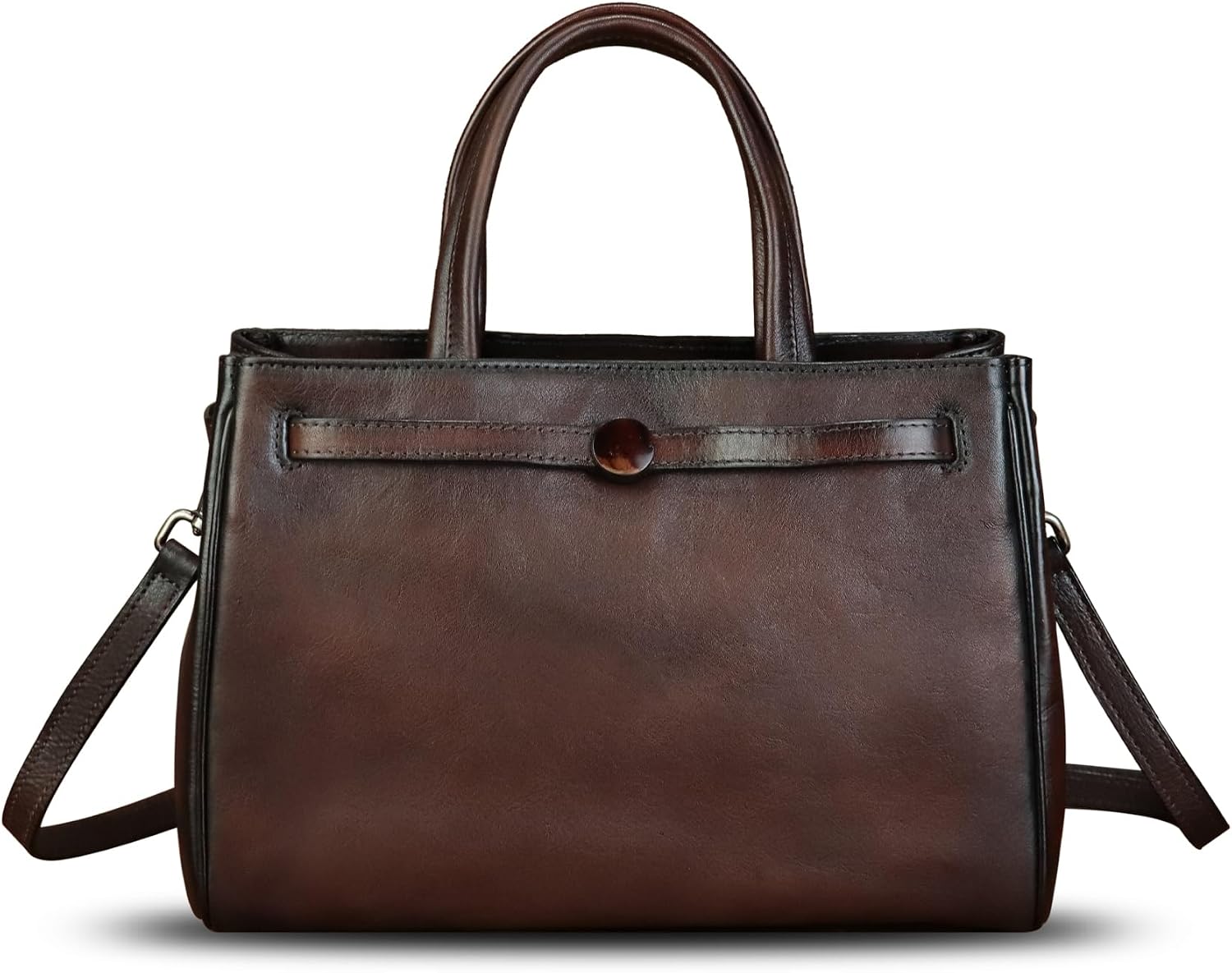 Women's Vintage Genuine Leather Top Handle Satchel Brown