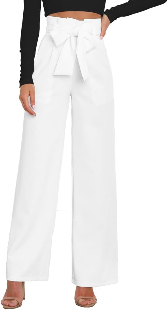 Womens Flowy Wide Leg Dress Pants High Waist Belted Business Casual Palazzo Work