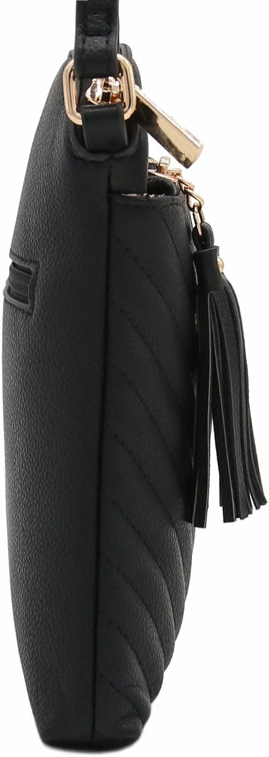 Women's Quilted Crossbody Bag with Tassel Adjustable Strap