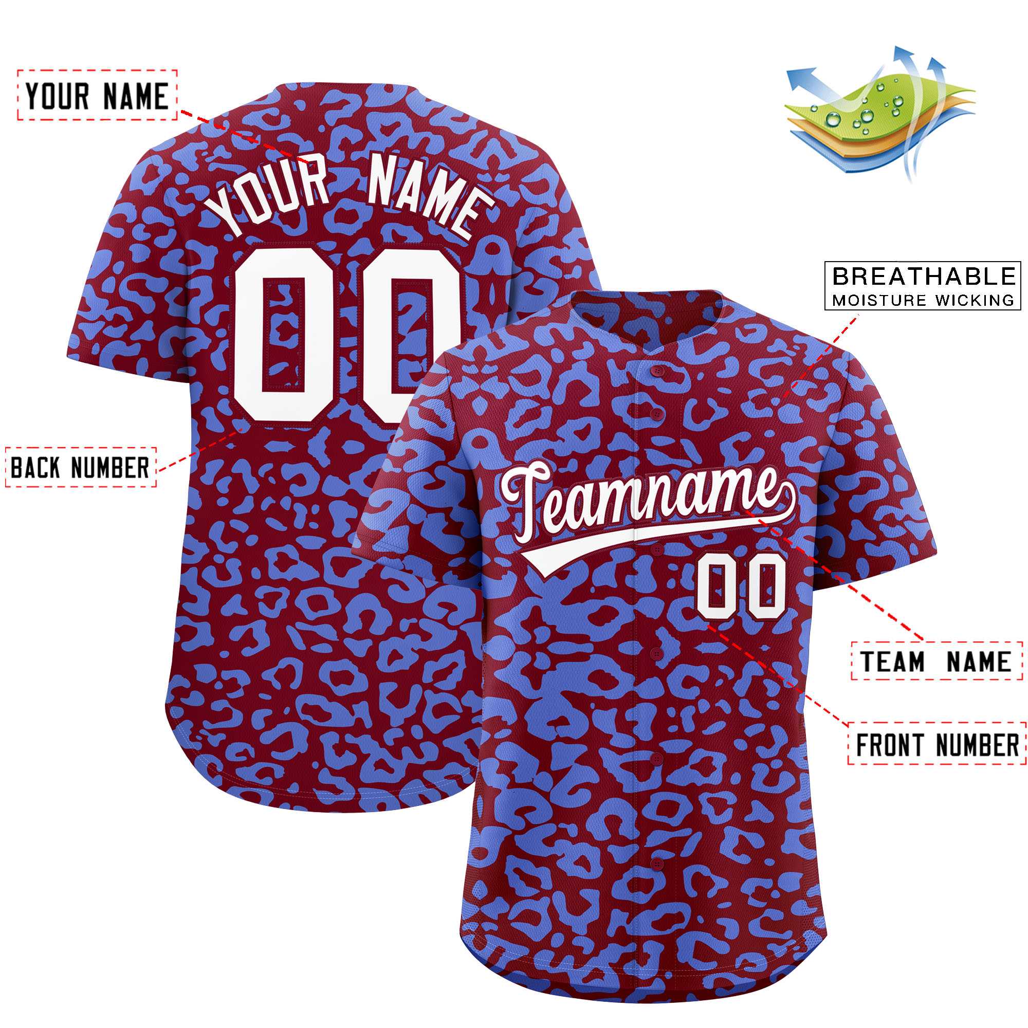 Authentisches Baseball-Trikot mit individuell gestaltetem Leopardenmuster