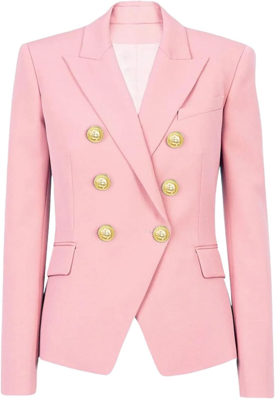 Women's Gold Button Double Breasted Blazer Pink