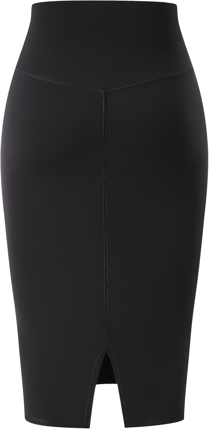 Women's Midi Pencil Skirt High Waist Stretch Black