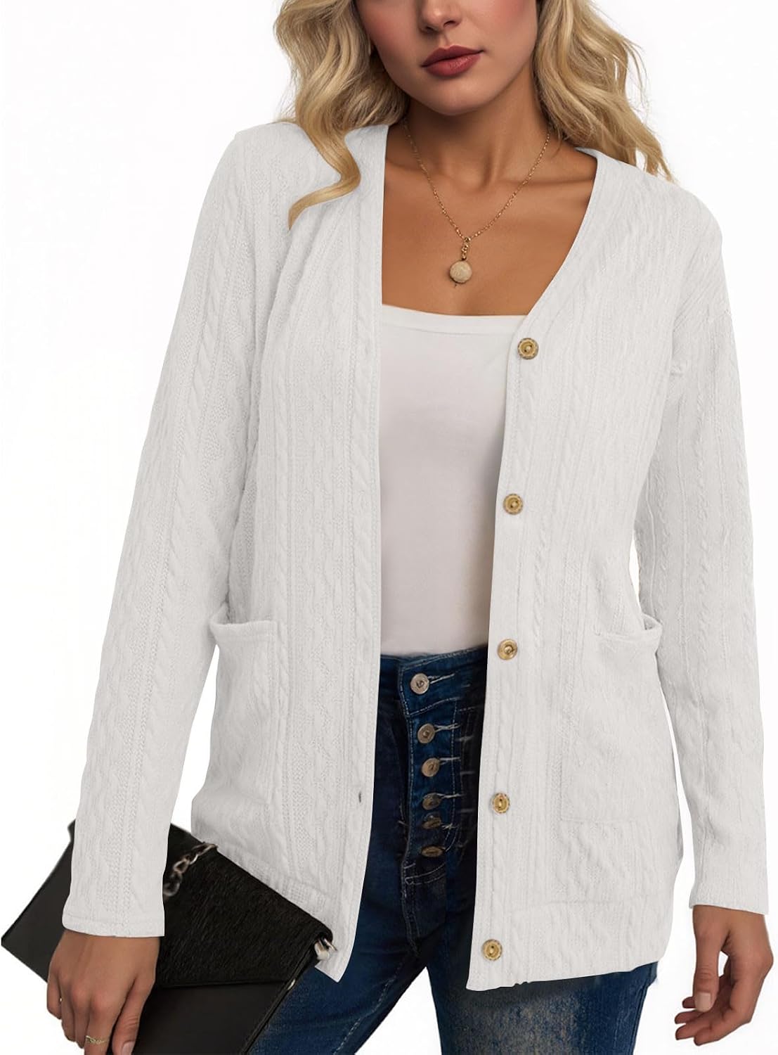 Womens Cardigan Fall Button Down Open Front Lightweight Cardigans Outfits Winter Outerwear with Pockets
