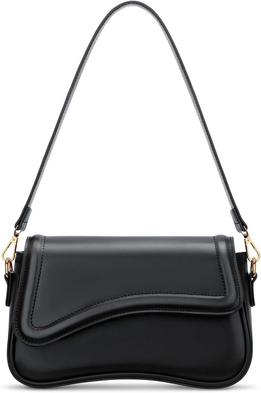 Women's Black PU Saddle Shoulder Bag Gold Buckle