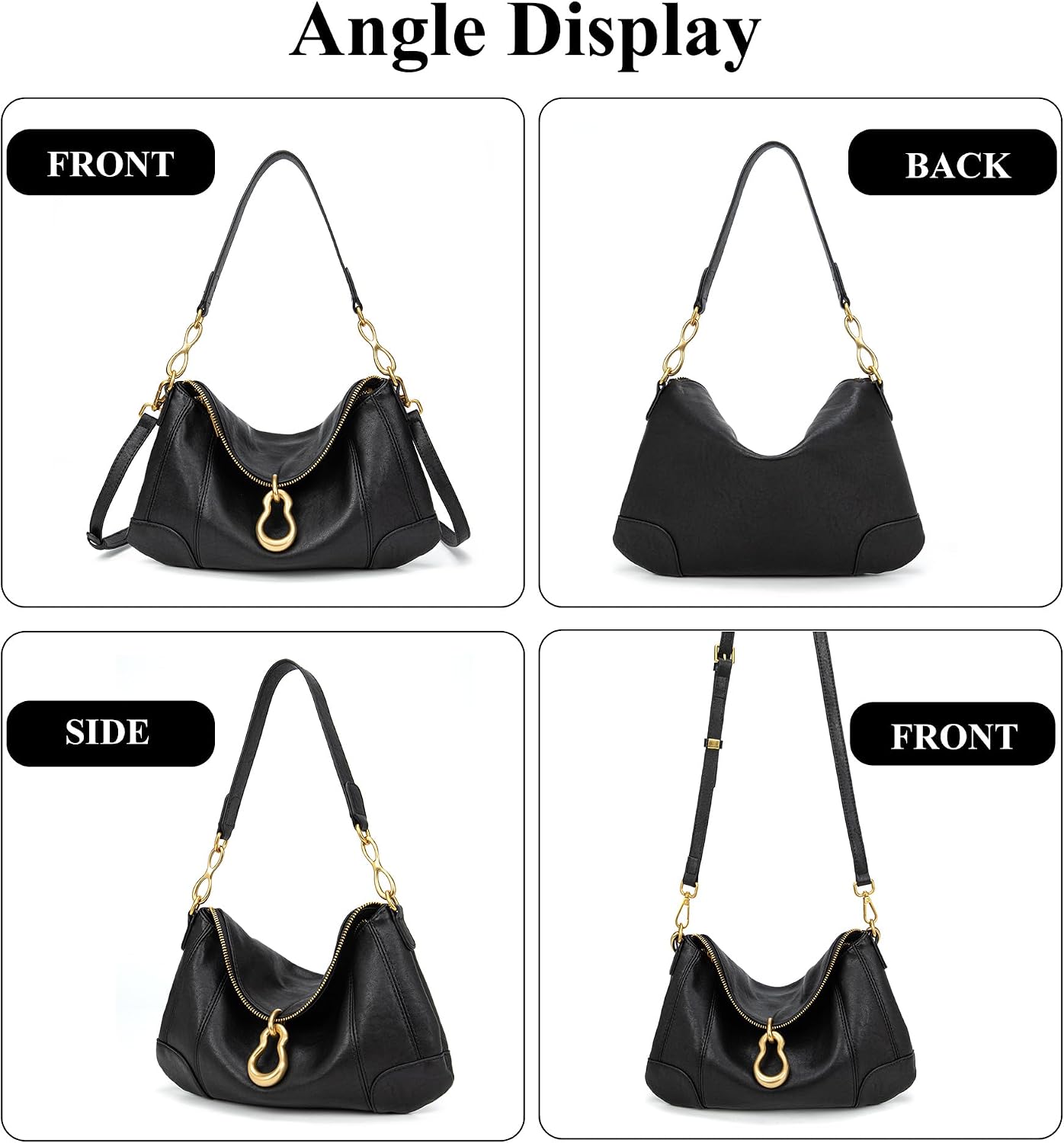 Women's Black PU Hobo Shoulder Bag Gourd Charm
