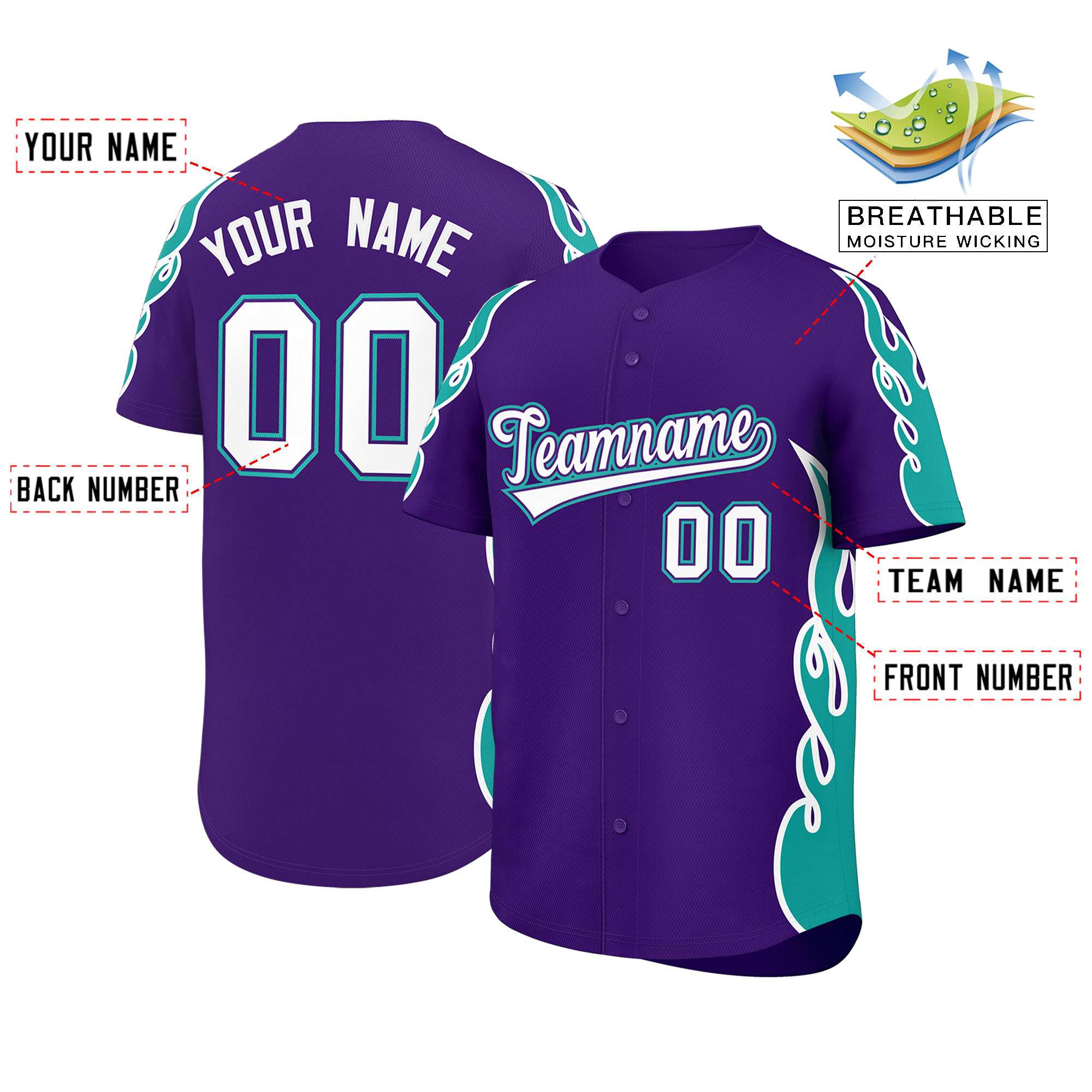 Benutzerdefiniertes Baseball-Trikot mit Seitenflammen-Umrissmuster für Sportuniformen