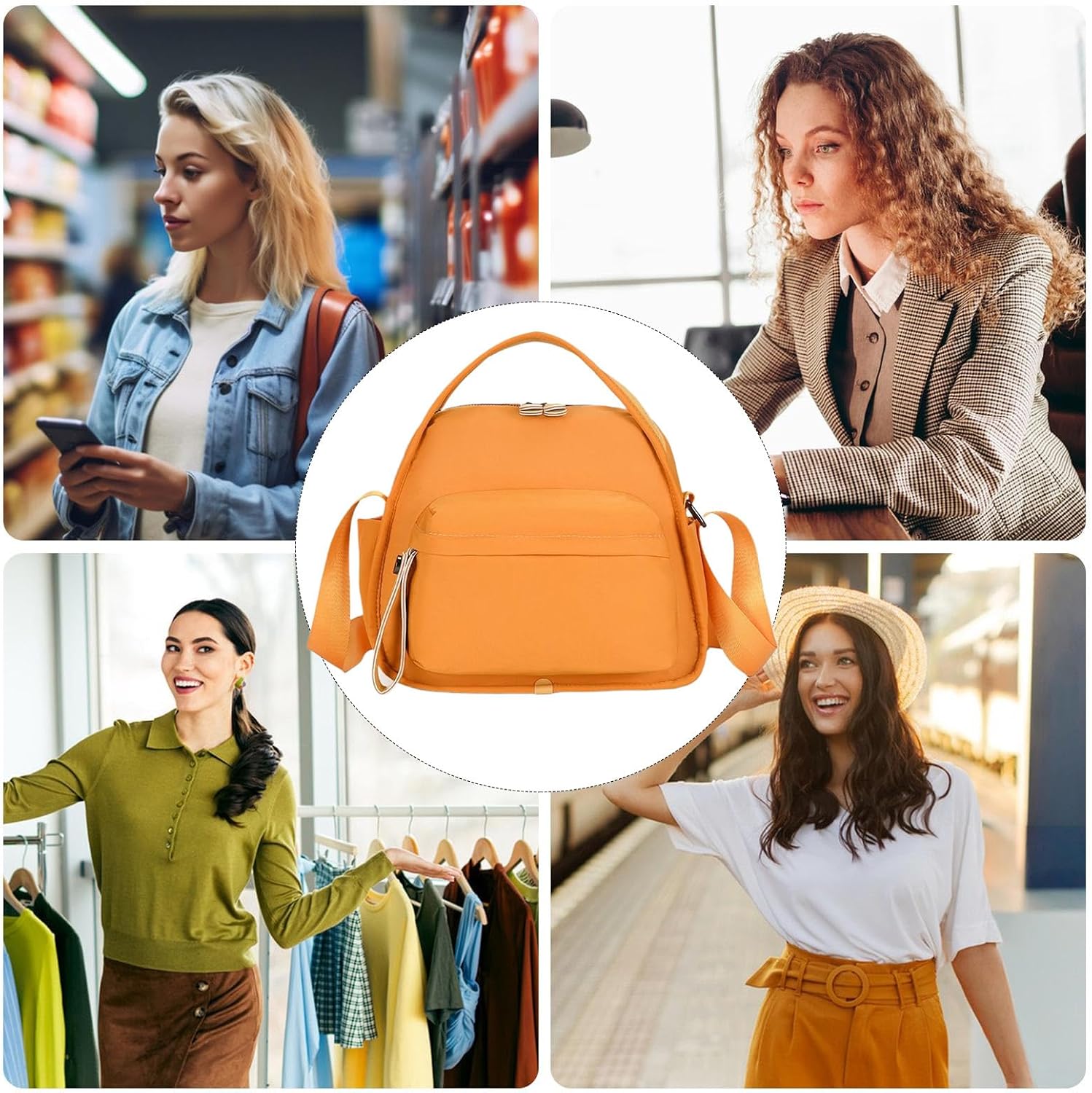 Women's Orange Casual Shoulder Bag with Adjustable Strap