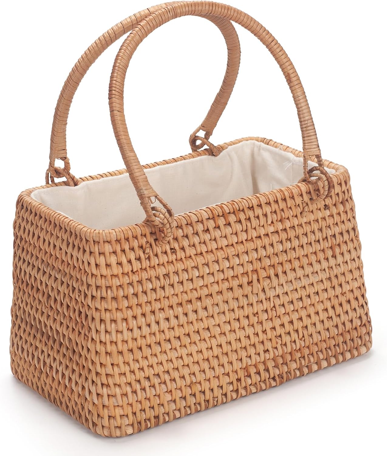 Women's Handwoven Rattan Top-Handle Basket Bag, Brown
