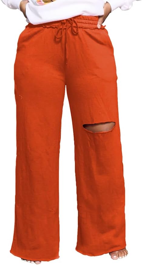 Women's Baggy Wide Leg Sweatpants Drawstring Rust