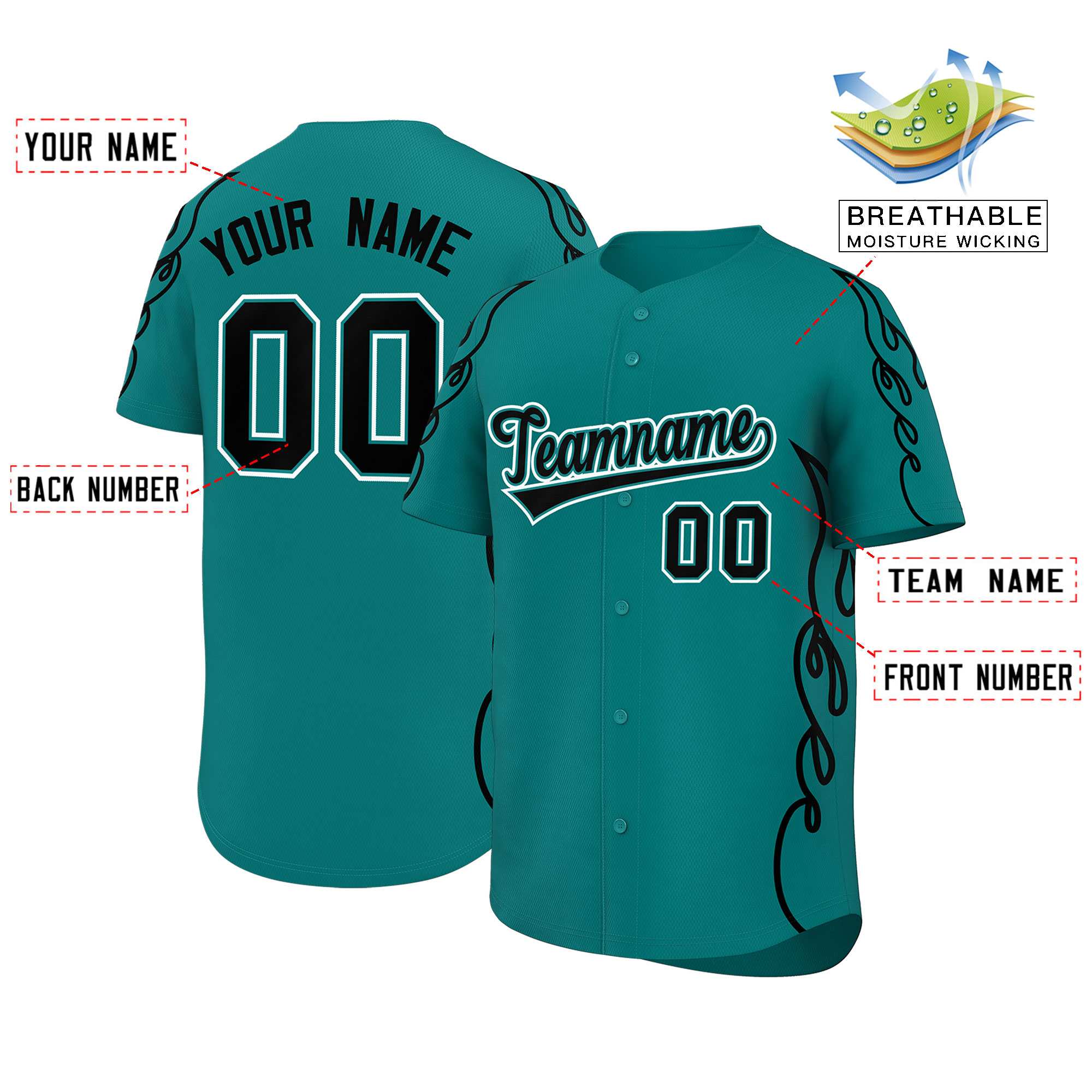 Benutzerdefiniertes Baseball-Trikot mit Seitenflammen-Umrissmuster für Sportuniformen