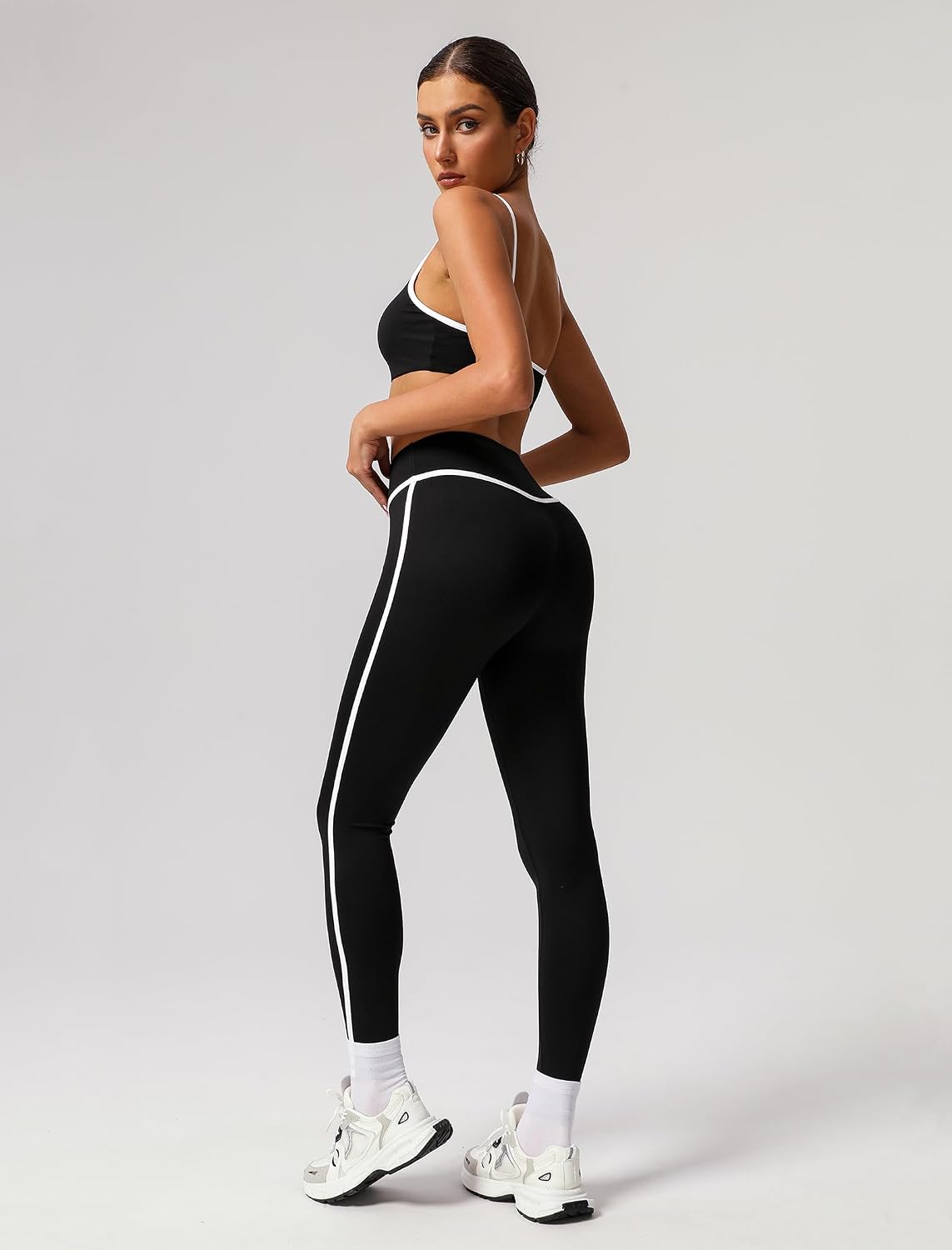 Women's Matching 2 Piece Workout Sets Pilates Yoga Sets Butt Lifting Leggings Color Block Sports Bra Athletic Gym Outfits