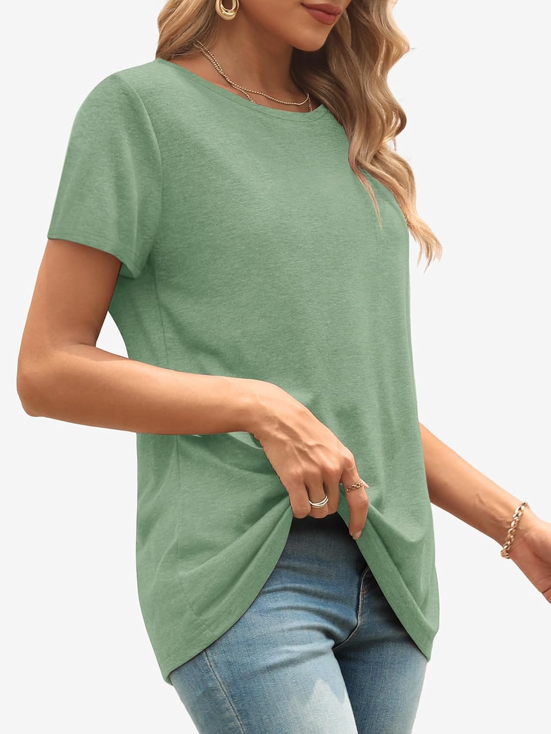 Women's Crewneck Short Sleeve Basic T-Shirt Green