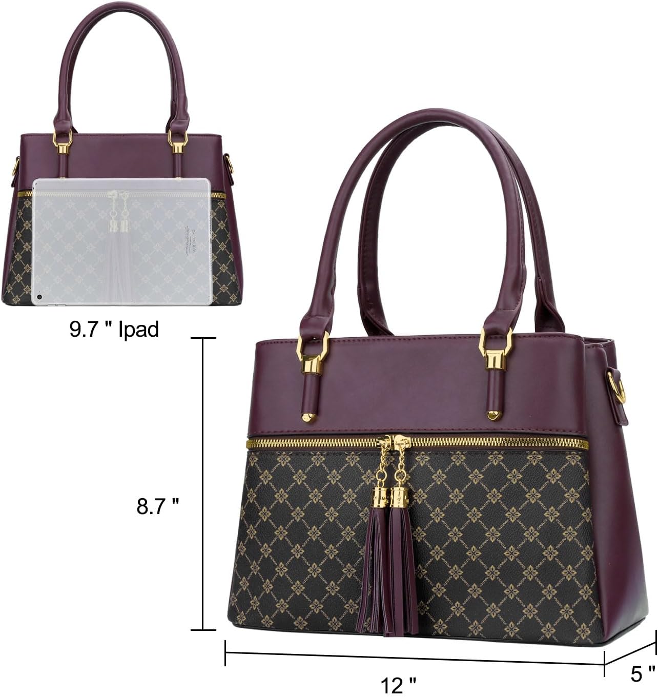 Women's Diamond Jacquard Top Handle Satchel Bag Plum