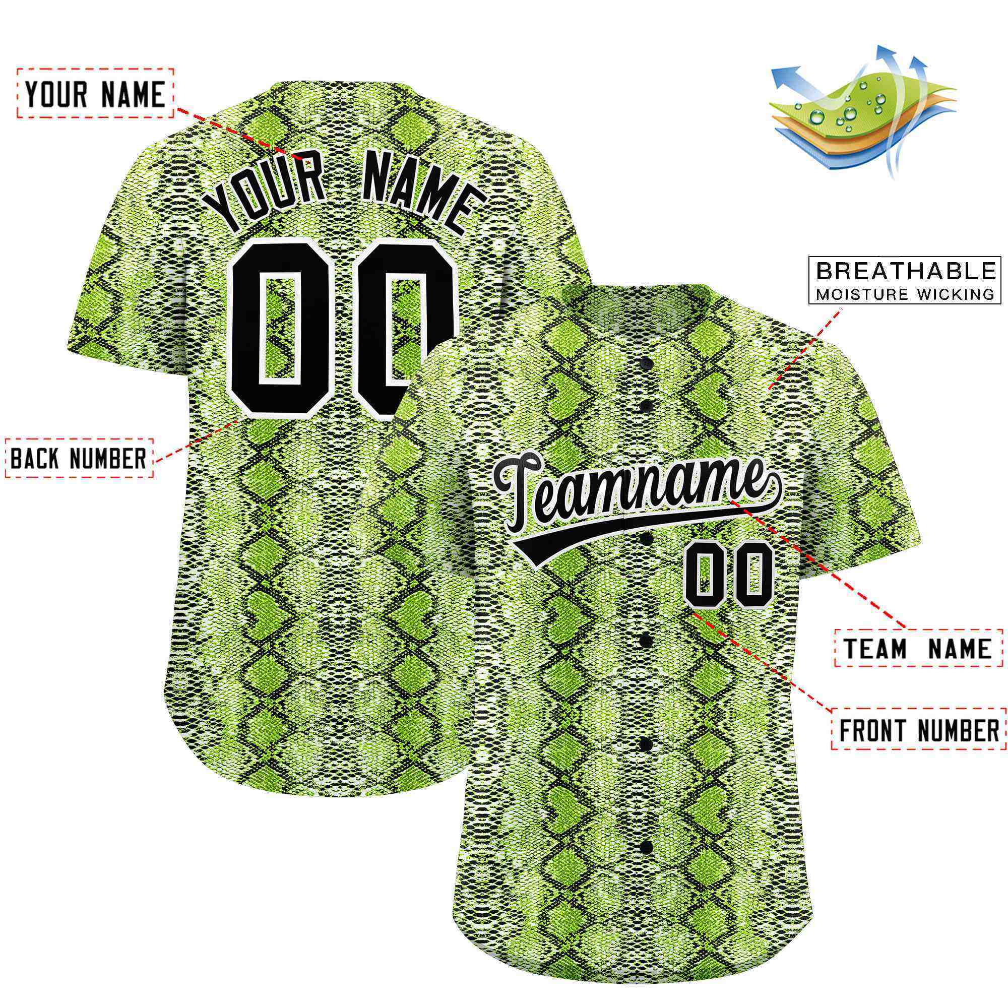 Benutzerdefiniertes authentisches Baseball-Trikot mit mehrfarbigem Schlangenledermuster