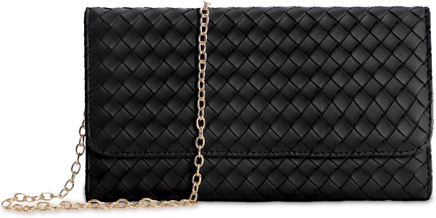Women's Woven Leather Chain Clutch Crossbody Wallet Purse