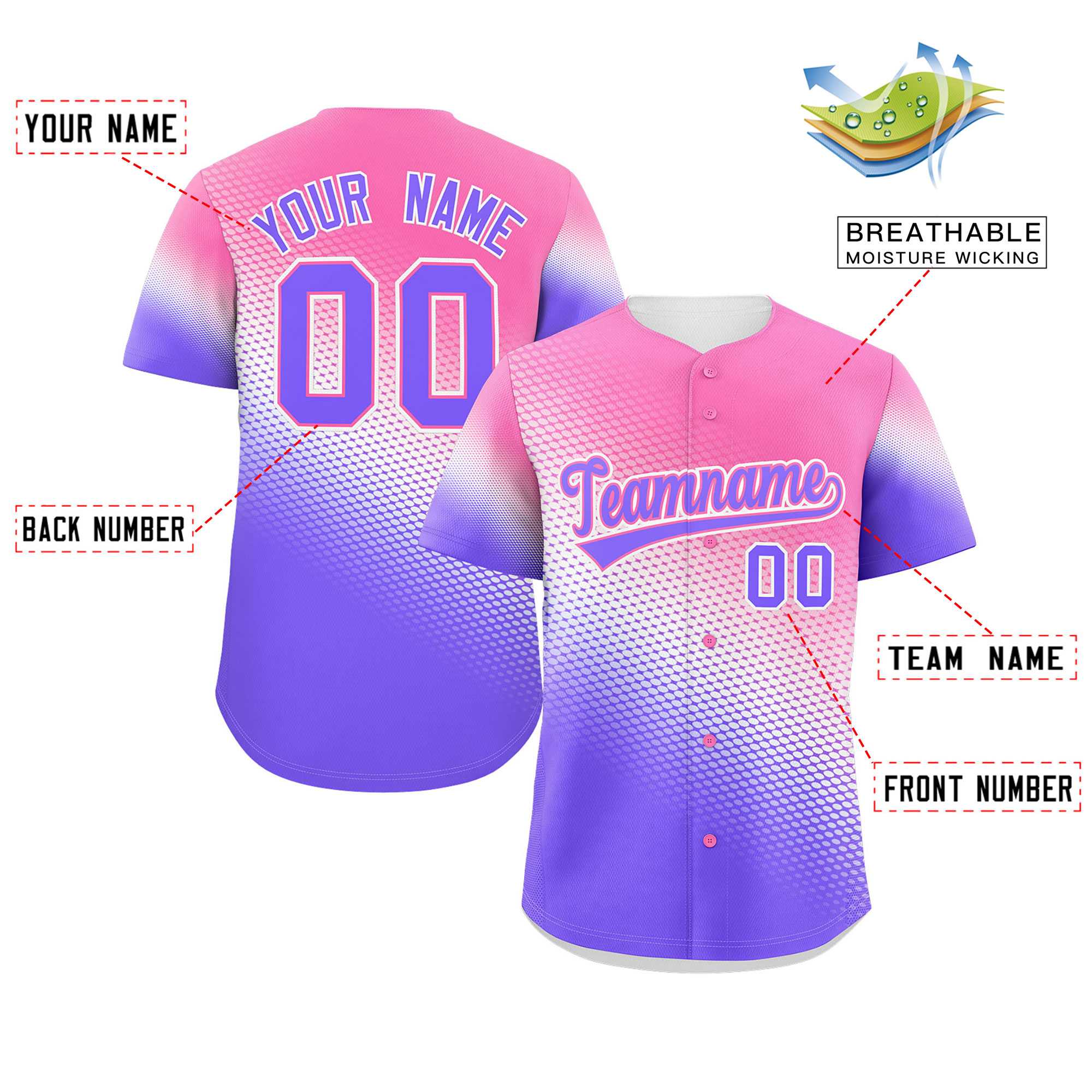 Benutzerdefiniertes Tiny Spot Gradient Fashion Authentisches Baseball-Trikot