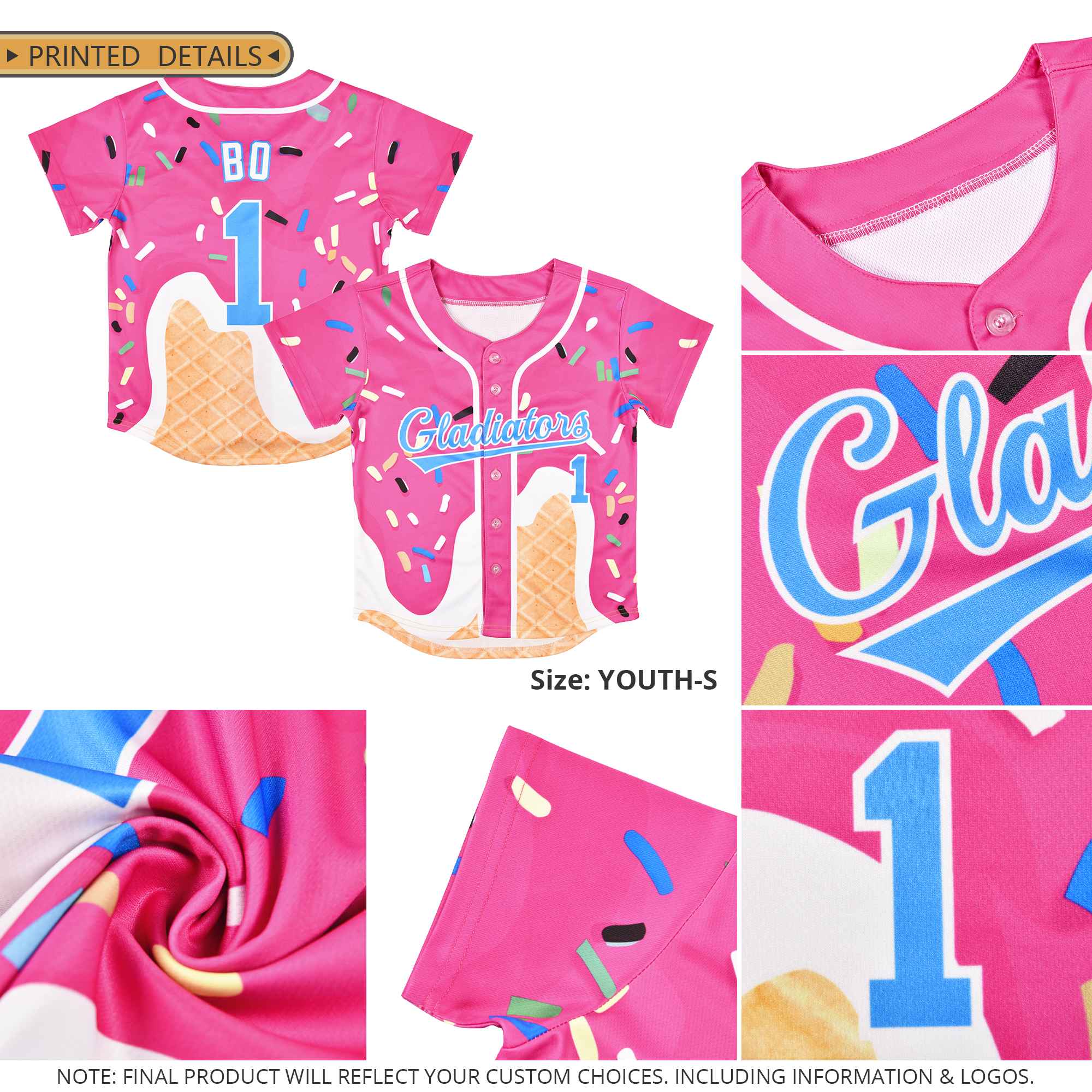 Benutzerdefiniertes Eistüte-Graffiti-Muster, modisches, authentisches Baseball-Trikot Benutzerdefiniertes Eistüte-Graffiti-Muster, modisches, authentisches Baseball-Trikot
