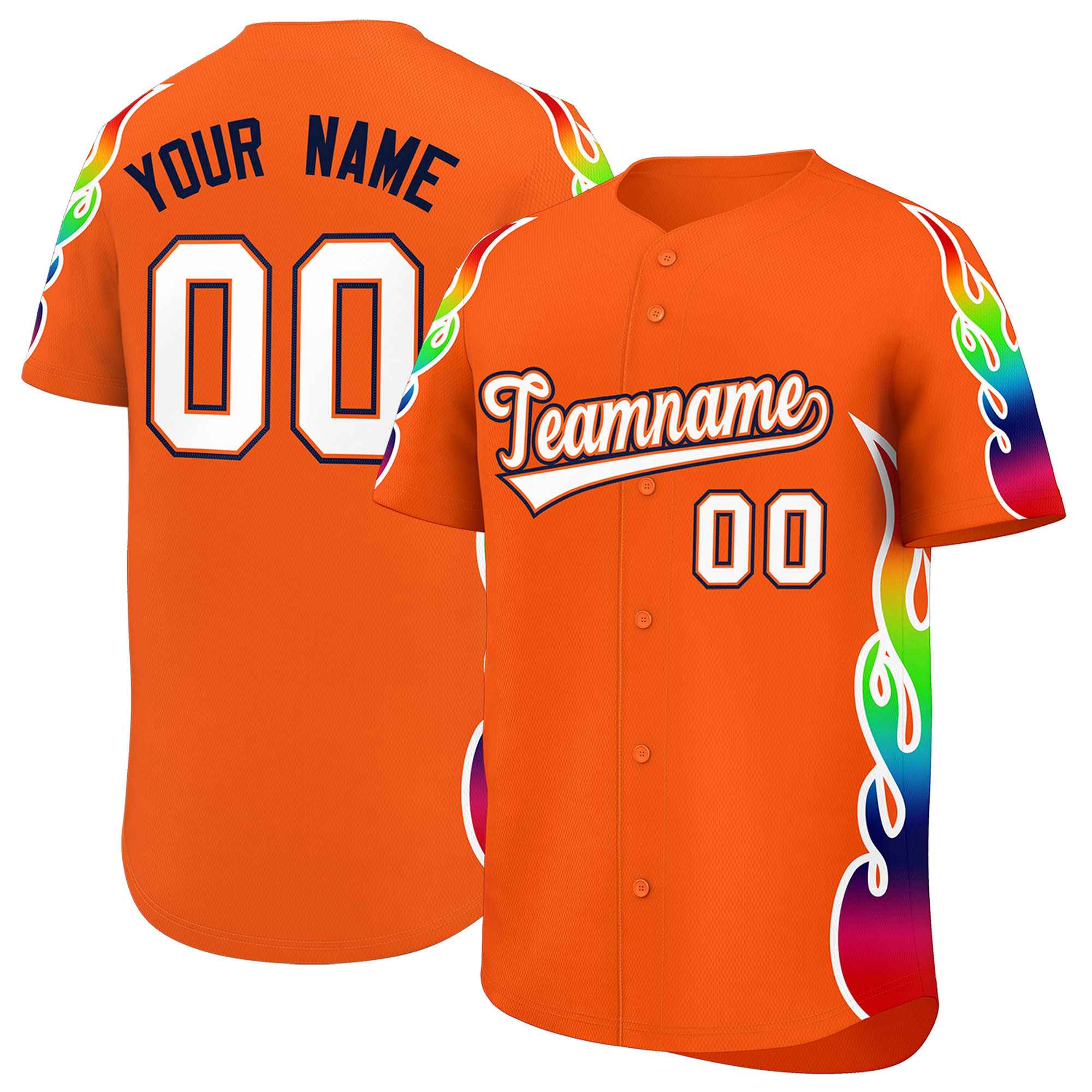 Benutzerdefiniertes Graffiti-Muster, personalisierter mehrfarbiger Flammendruck, authentisches Baseball-Trikot