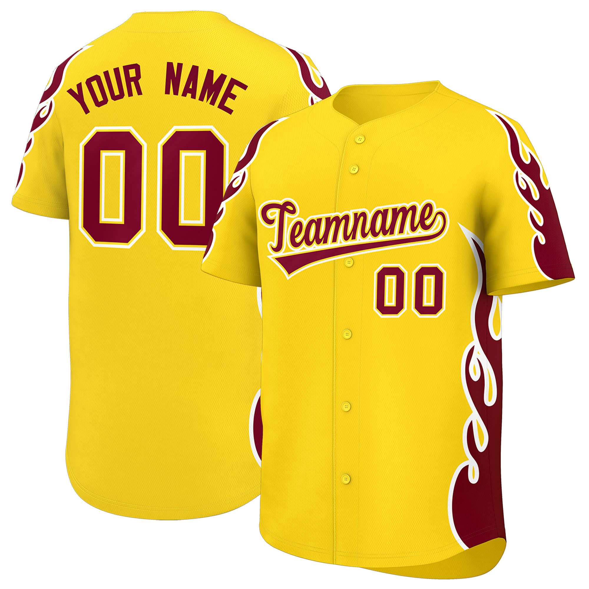 Benutzerdefiniertes Baseball-Trikot mit Seitenflammen-Umrissmuster für Sportuniformen