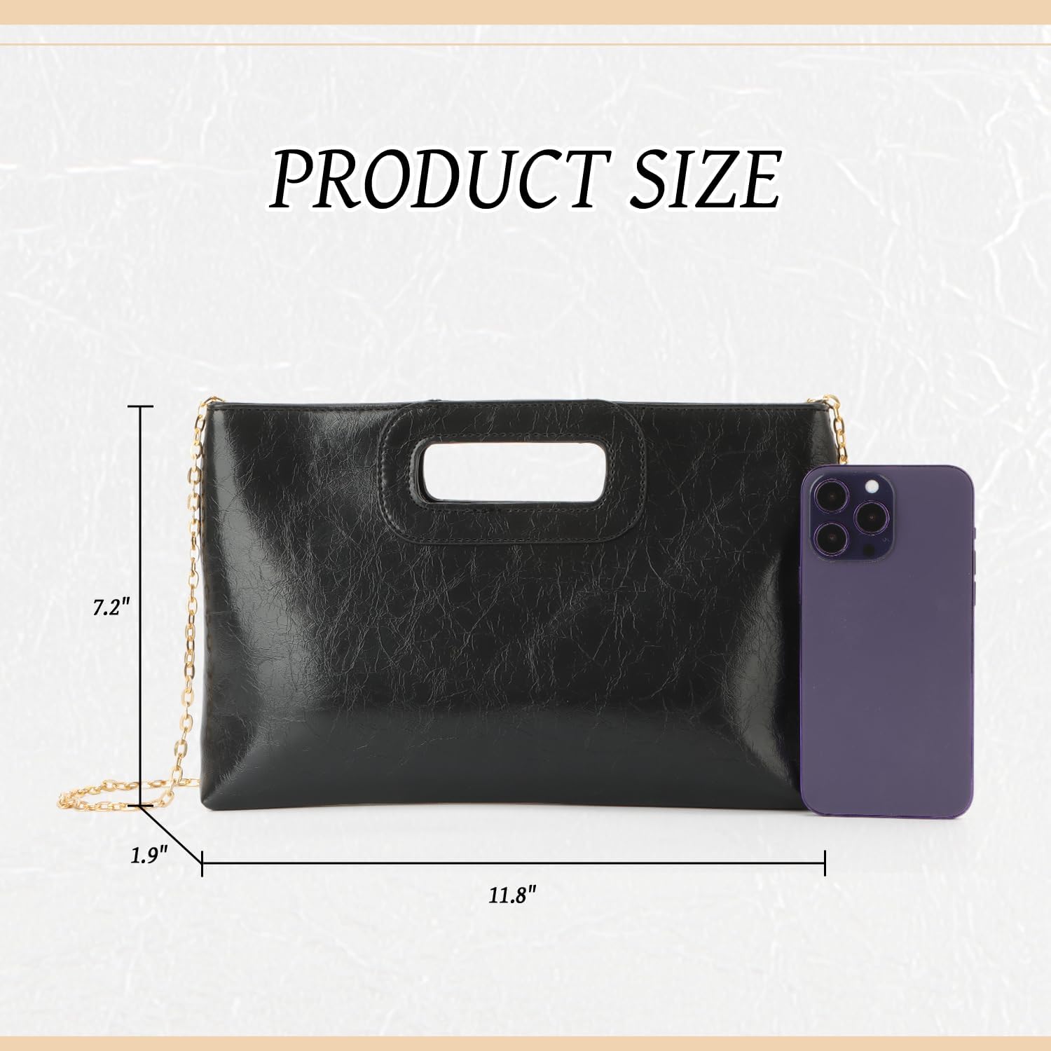 Women's Black Cutout Handle Clutch with Gold Chain